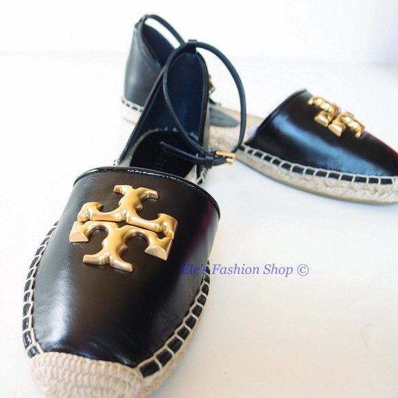 NIB Tory Burch Eleanor D'orsay Leather Espadrille Sandal BLACK 6.5 7 7.5 8 8.5 9 - Picture 9 of 16